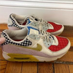 Colorful Patchwork Sneakers with Gold Swoosh